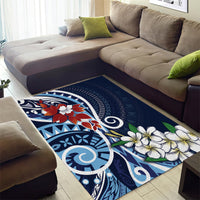 Bula Fiji Tagimaucia Mix Plumeria Masi Tapa Area Rug Blue
