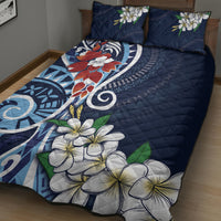 Bula Fiji Tagimaucia Mix Plumeria Masi Tapa Quilt Bed Set Blue