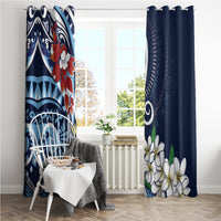 Bula Fiji Tagimaucia Mix Plumeria Masi Tapa Window Curtain Blue