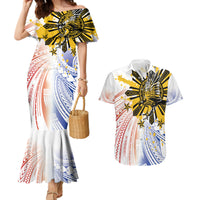 Philippines Independence Day Couples Matching Mermaid Dress and Hawaiian Shirt Eagle Mix Filipino Flag Tribal Style LT7 White - Polynesian Pride
