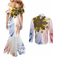 Philippines Independence Day Couples Matching Mermaid Dress and Long Sleeve Button Shirt Eagle Mix Filipino Flag Tribal Style LT7 - Polynesian Pride