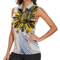 Philippines Independence Day Women Sleeveless Polo Shirt Eagle Mix Filipino Flag Tribal Style
