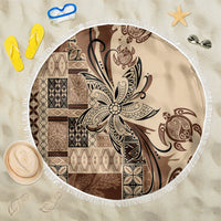 Talofa Samoa Mamanu Siapo Mix Malu Beach Blanket Classic Beige Frangipani and Turtles LT7 One Size 150cm Beige - Polynesian Pride