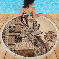 Talofa Samoa Mamanu Siapo Mix Malu Beach Blanket Classic Beige Frangipani and Turtles LT7 - Polynesian Pride