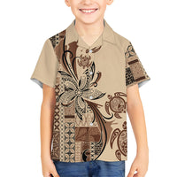 Talofa Samoa Mamanu Siapo Mix Malu Family Matching Long Sleeve Bodycon Dress and Hawaiian Shirt Classic Beige Frangipani and Turtles LT7 Son's Shirt Beige - Polynesian Pride