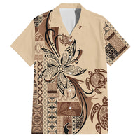 Talofa Samoa Mamanu Siapo Mix Malu Family Matching Mermaid Dress and Hawaiian Shirt Classic Beige Frangipani and Turtles LT7 Dad's Shirt - Short Sleeve Beige - Polynesian Pride