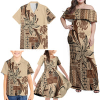 Talofa Samoa Mamanu Siapo Mix Malu Family Matching Off Shoulder Maxi Dress and Hawaiian Shirt Classic Beige Frangipani and Turtles LT7 - Polynesian Pride