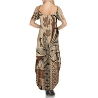 Talofa Samoa Mamanu Siapo Mix Malu Family Matching Summer Maxi Dress and Hawaiian Shirt Classic Beige Frangipani and Turtles LT7 - Polynesian Pride