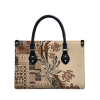 Talofa Samoa Mamanu Siapo Mix Malu Leather Bag Classic Beige Frangipani and Turtles LT7 - Polynesian Pride