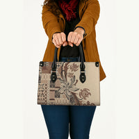 Talofa Samoa Mamanu Siapo Mix Malu Leather Bag Classic Beige Frangipani and Turtles LT7 - Polynesian Pride