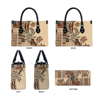 Talofa Samoa Mamanu Siapo Mix Malu Leather Bag Classic Beige Frangipani and Turtles LT7 - Polynesian Pride