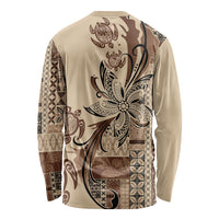Talofa Samoa Mamanu Siapo Mix Malu Long Sleeve Shirt Classic Beige Frangipani and Turtles