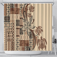 Talofa Samoa Mamanu Siapo Mix Malu Shower Curtain Classic Beige Frangipani and Turtles LT7 - Polynesian Pride