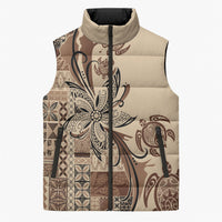 Talofa Samoa Mamanu Siapo Mix Malu Sleeveless Puffer Jacket Classic Beige Frangipani and Turtles LT7 Unisex Beige - Polynesian Pride