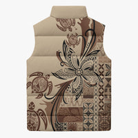 Talofa Samoa Mamanu Siapo Mix Malu Sleeveless Puffer Jacket Classic Beige Frangipani and Turtles LT7 - Polynesian Pride