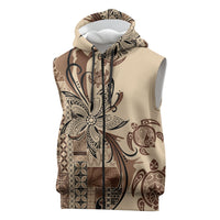 Talofa Samoa Mamanu Siapo Mix Malu Sleeveless Zip Hoodie Classic Beige Frangipani and Turtles LT7 Beige - Polynesian Pride