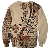Talofa Samoa Mamanu Siapo Mix Malu Sweatshirt Classic Beige Frangipani and Turtles LT7 - Polynesian Pride