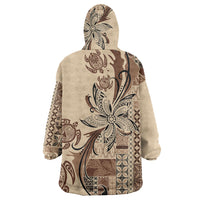 Talofa Samoa Mamanu Siapo Mix Malu Wearable Blanket Hoodie Classic Beige Frangipani and Turtles LT7 - Polynesian Pride