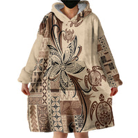 Talofa Samoa Mamanu Siapo Mix Malu Wearable Blanket Hoodie Classic Beige Frangipani and Turtles LT7 - Polynesian Pride