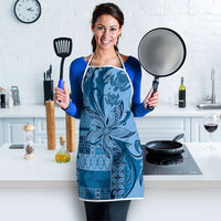 Talofa Samoa Mamanu Siapo Mix Malu Apron Cool Blue Frangipani and Turtles