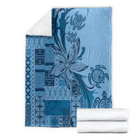 Talofa Samoa Mamanu Siapo Mix Malu Blanket Cool Blue Frangipani and Turtles