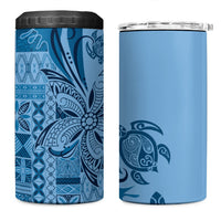 Talofa Samoa Mamanu Siapo Mix Malu 4 in 1 Can Cooler Tumbler Cool Blue Frangipani and Turtles