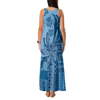 Talofa Samoa Mamanu Siapo Mix Malu Family Matching Tank Maxi Dress and Hawaiian Shirt Cool Blue Frangipani and Turtles LT7 - Polynesian Pride