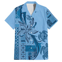 Talofa Samoa Mamanu Siapo Mix Malu Hawaiian Shirt Cool Blue Frangipani and Turtles