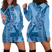Talofa Samoa Mamanu Siapo Mix Malu Hoodie Dress Cool Blue Frangipani and Turtles LT7 - Polynesian Pride