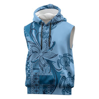 Talofa Samoa Mamanu Siapo Mix Malu Sleeveless Hoodie Cool Blue Frangipani and Turtles LT7 Blue - Polynesian Pride