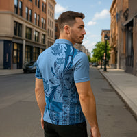 Talofa Samoa Mamanu Siapo Mix Malu Zipper Polo Shirt Cool Blue Frangipani and Turtles LT7 - Polynesian Pride