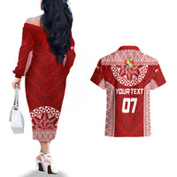 Personalised Tonga Rugby Couples Matching Off The Shoulder Long Sleeve Dress and Hawaiian Shirt Mate Ma'a Tonga Champions LT7 - Polynesian Pride