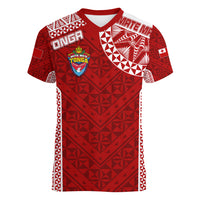 Personalised Tonga Rugby Women V Neck T Shirt Mate Ma'a Tonga Champions LT7 Female Red - Polynesian Pride