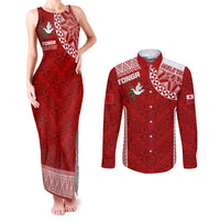Personalised Tonga Rugby Couples Matching Tank Maxi Dress and Long Sleeve Button Shirts Ikale Tahi Champions World Cup 2023 LT7 Red - Polynesian Pride