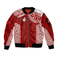 Personalised Tonga Rugby Sleeve Zip Bomber Jacket Ikale Tahi Champions World Cup 2023 LT7 Unisex Red - Polynesian Pride
