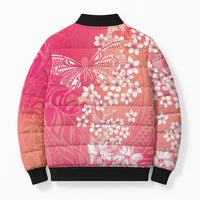 Dreamy Butterfly Polynesian - Breast Cancer Awareness Bomber Puffer Jacket Floral Vibes
