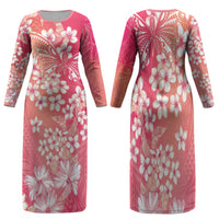 Dreamy Butterfly Polynesian - Breast Cancer Awareness Family Matching Long Sleeve Bodycon Dress and Hawaiian Shirt Floral Vibes