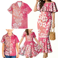 Dreamy Butterfly Polynesian - Breast Cancer Awareness Family Matching Mermaid Dress and Hawaiian Shirt Floral Vibes