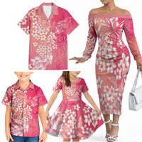 Dreamy Butterfly Polynesian - Breast Cancer Awareness Family Matching Off The Shoulder Long Sleeve Dress and Hawaiian Shirt Floral Vibes