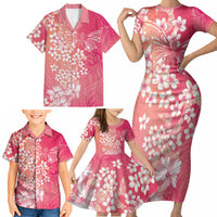 Dreamy Butterfly Polynesian - Breast Cancer Awareness Family Matching Short Sleeve Bodycon Dress and Hawaiian Shirt Floral Vibes