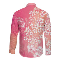 Dreamy Butterfly Polynesian - Breast Cancer Awareness Long Sleeve Button Shirt Floral Vibes