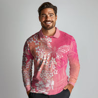 Dreamy Butterfly Polynesian - Breast Cancer Awareness Long Sleeve Polo Shirt Floral Vibes