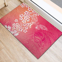 Dreamy Butterfly Polynesian - Breast Cancer Awareness Rubber Doormat Floral Vibes