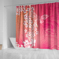 Dreamy Butterfly Polynesian - Breast Cancer Awareness Shower Curtain Floral Vibes