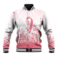 Breast Cancer Awareness Polynesian Baseball Jacket Floral Pink Ribbon