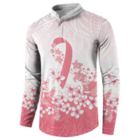 Breast Cancer Awareness Polynesian Button Sweatshirt Floral Pink Ribbon