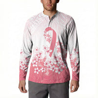 Breast Cancer Awareness Polynesian Button Sweatshirt Floral Pink Ribbon