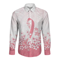Breast Cancer Awareness Polynesian Long Sleeve Button Shirt Floral Pink Ribbon