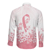 Breast Cancer Awareness Polynesian Long Sleeve Button Shirt Floral Pink Ribbon