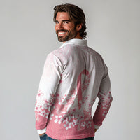 Breast Cancer Awareness Polynesian Long Sleeve Polo Shirt Floral Pink Ribbon